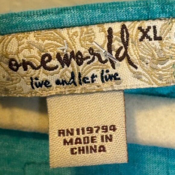 One World Blouse Women's Size XL Aztec Western Sun lightweight Black‎ Blue Green - Picture 3 of 4